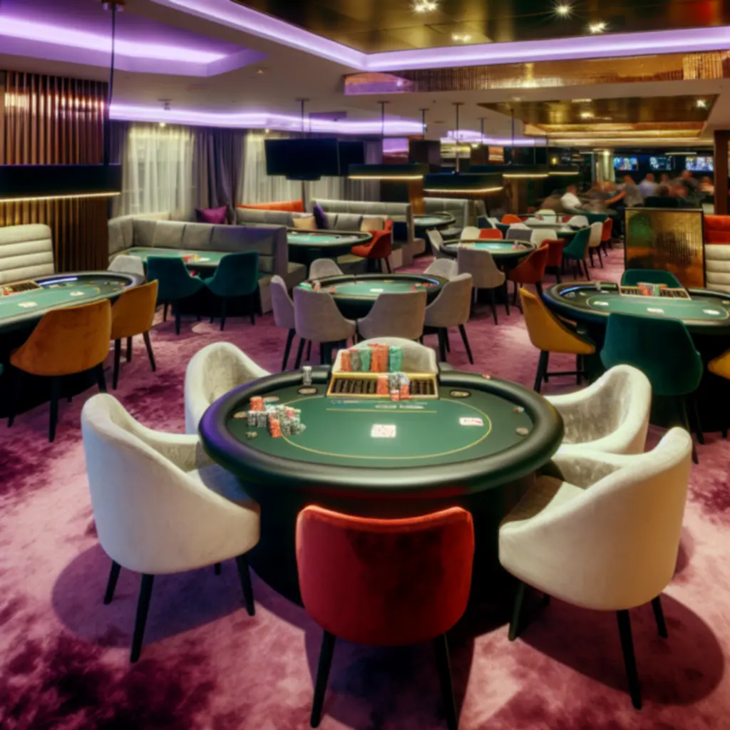 Wydzielona strefa pokerowa w Kool Haft Krzysztof Krzemień z profesjonalnymi stołami i oświetleniem.